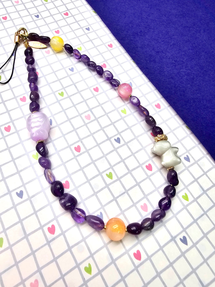 UV Color-Changing Cat & Fish Amethyst Phone Strap PC125
