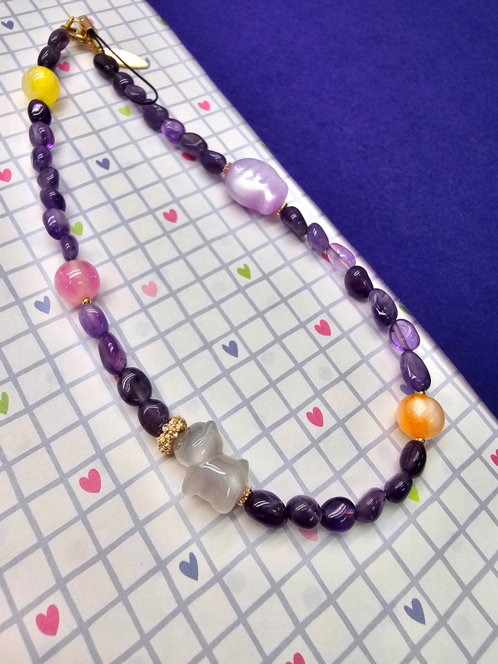 UV Color-Changing Cat & Fish Amethyst Phone Strap PC125