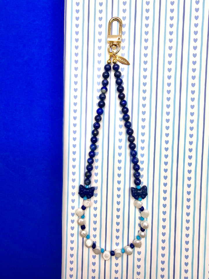 Butterfly Lapis Lazuli And Freshwater Pearl Phone Strap / Bag Charm PC140
