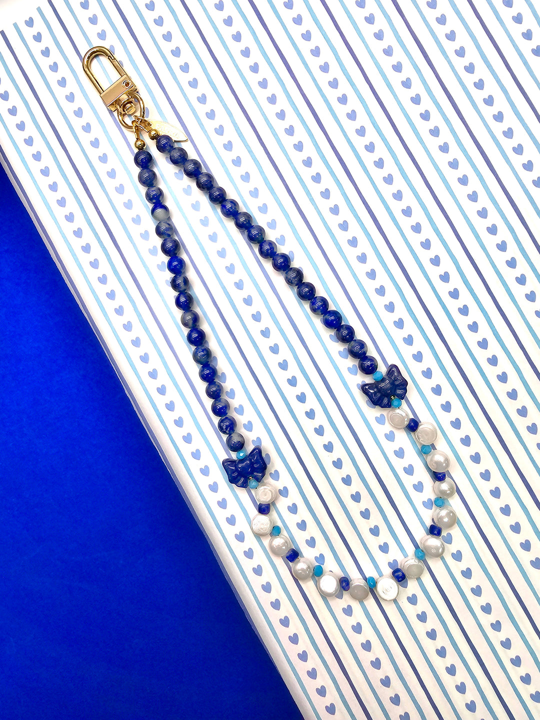 Butterfly Lapis Lazuli And Freshwater Pearl Phone Strap / Bag Charm PC140