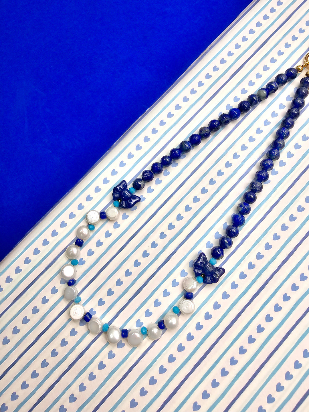 Butterfly Lapis Lazuli And Freshwater Pearl Phone Strap / Bag Charm PC140