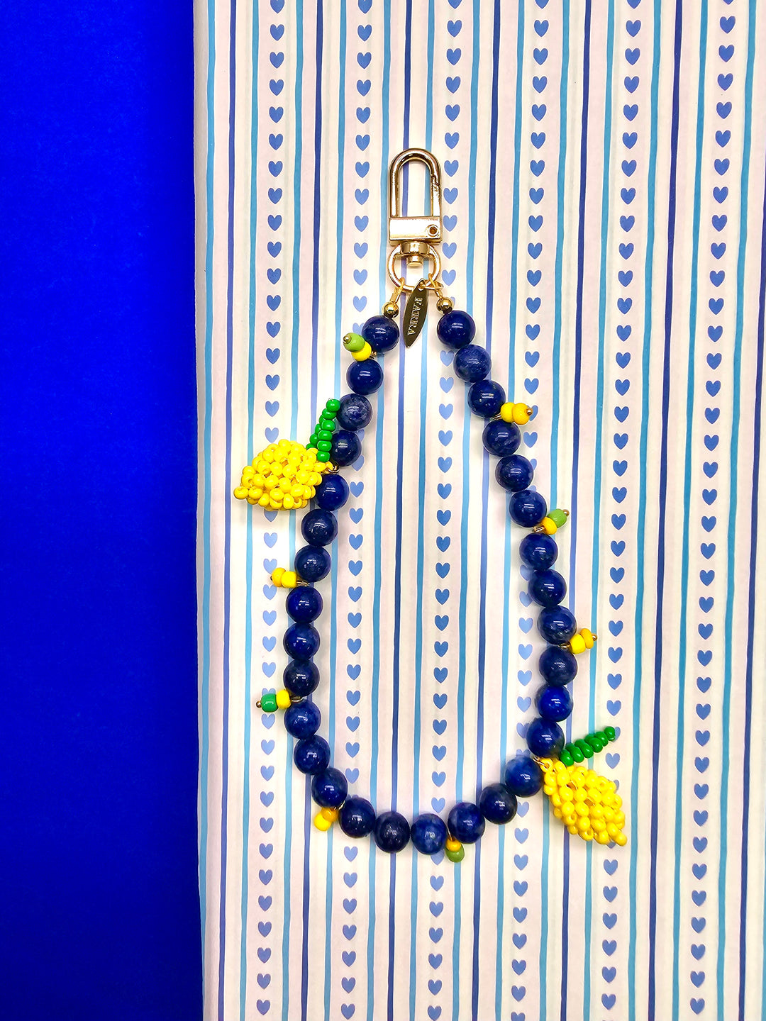 Lapis Lazuli With Handcrafted Lemon Phone Strap / Bag Charm PC137