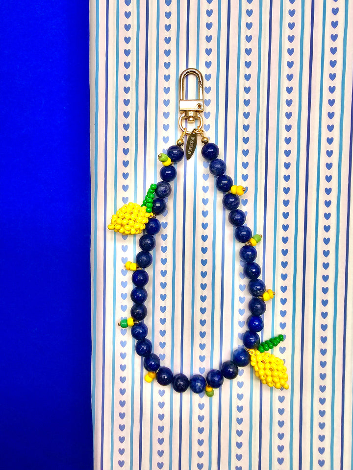 Lapis Lazuli With Handcrafted Lemon Phone Strap / Bag Charm PC137
