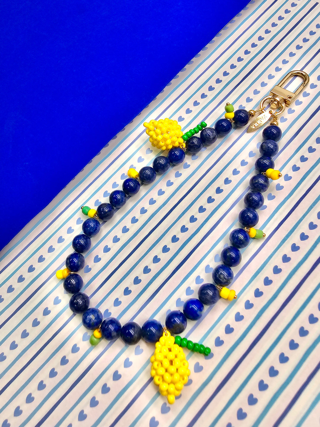 Lapis Lazuli With Handcrafted Lemon Phone Strap / Bag Charm PC137