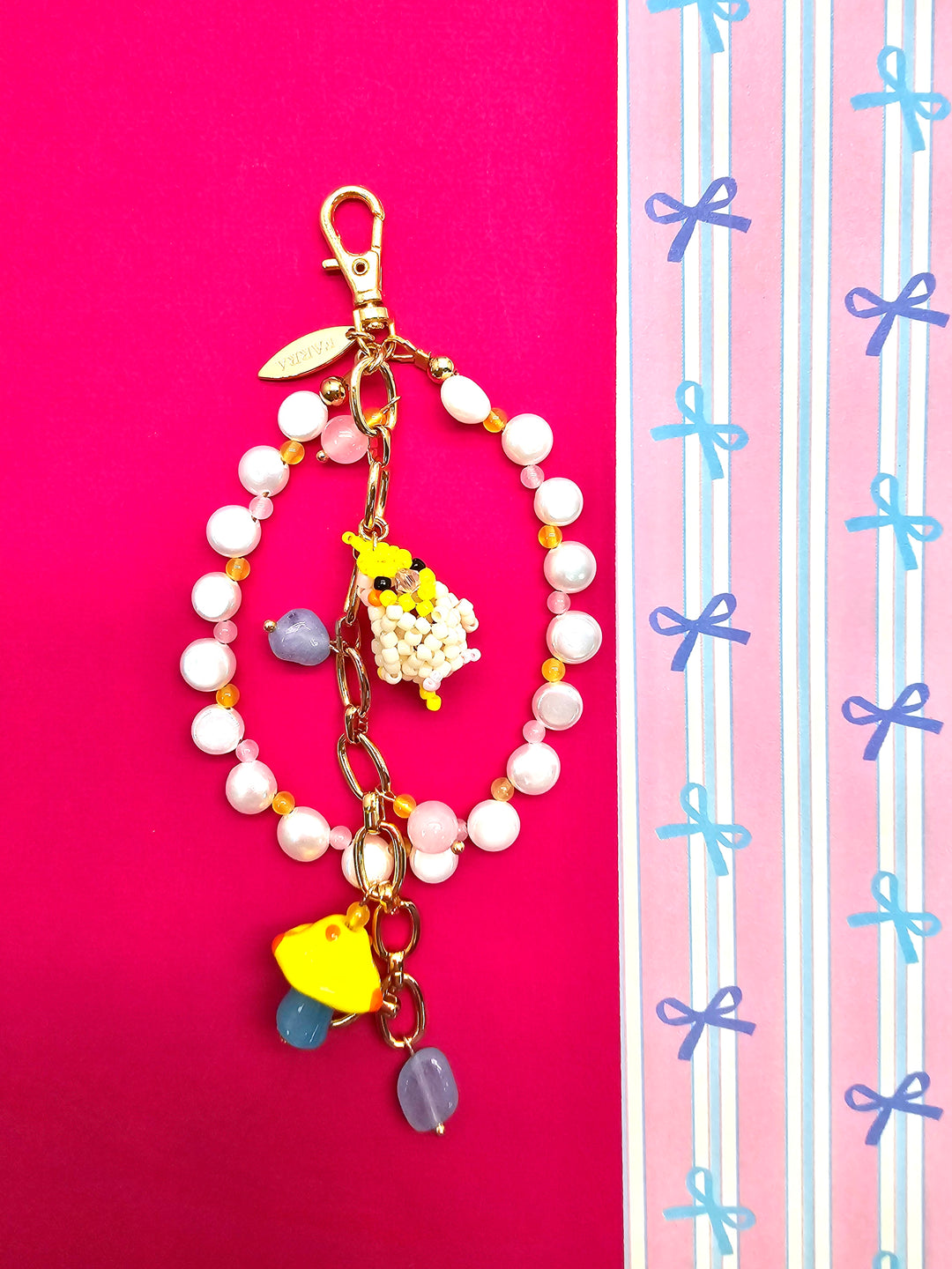Bird & Mushroom Freshwater Pearls Tassel Phone Strap / Bag Charm PC107