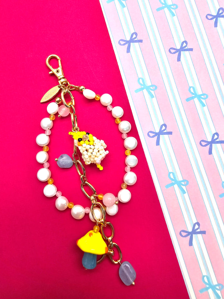 Bird & Mushroom Freshwater Pearls Tassel Phone Strap / Bag Charm PC107