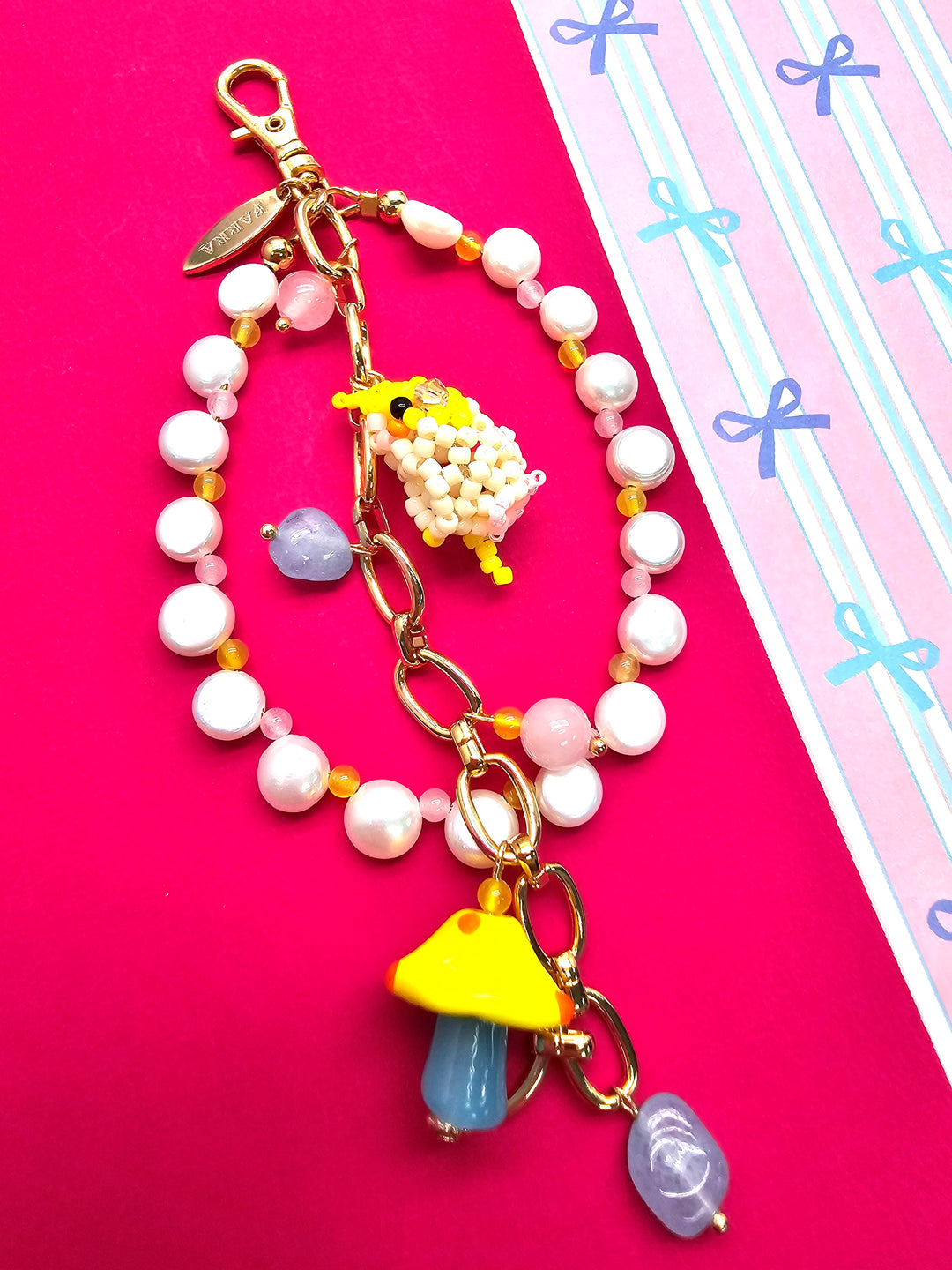 Bird & Mushroom Freshwater Pearls Tassel Phone Strap / Bag Charm PC107