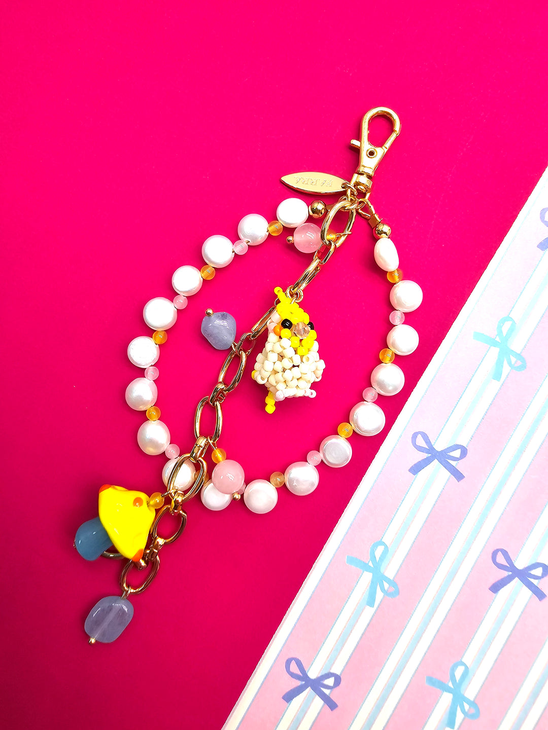 Bird & Mushroom Freshwater Pearls Tassel Phone Strap / Bag Charm PC107