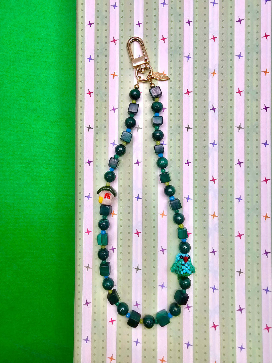 Bird & Ceramic House Natural Malachite Phone Strap PC131