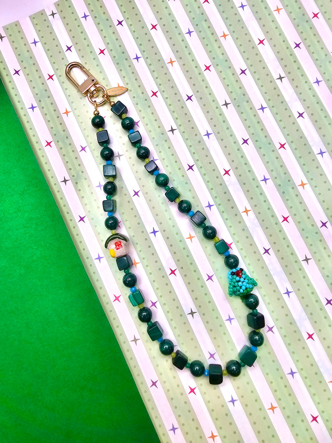 Bird & Ceramic House Natural Malachite Phone Strap PC131