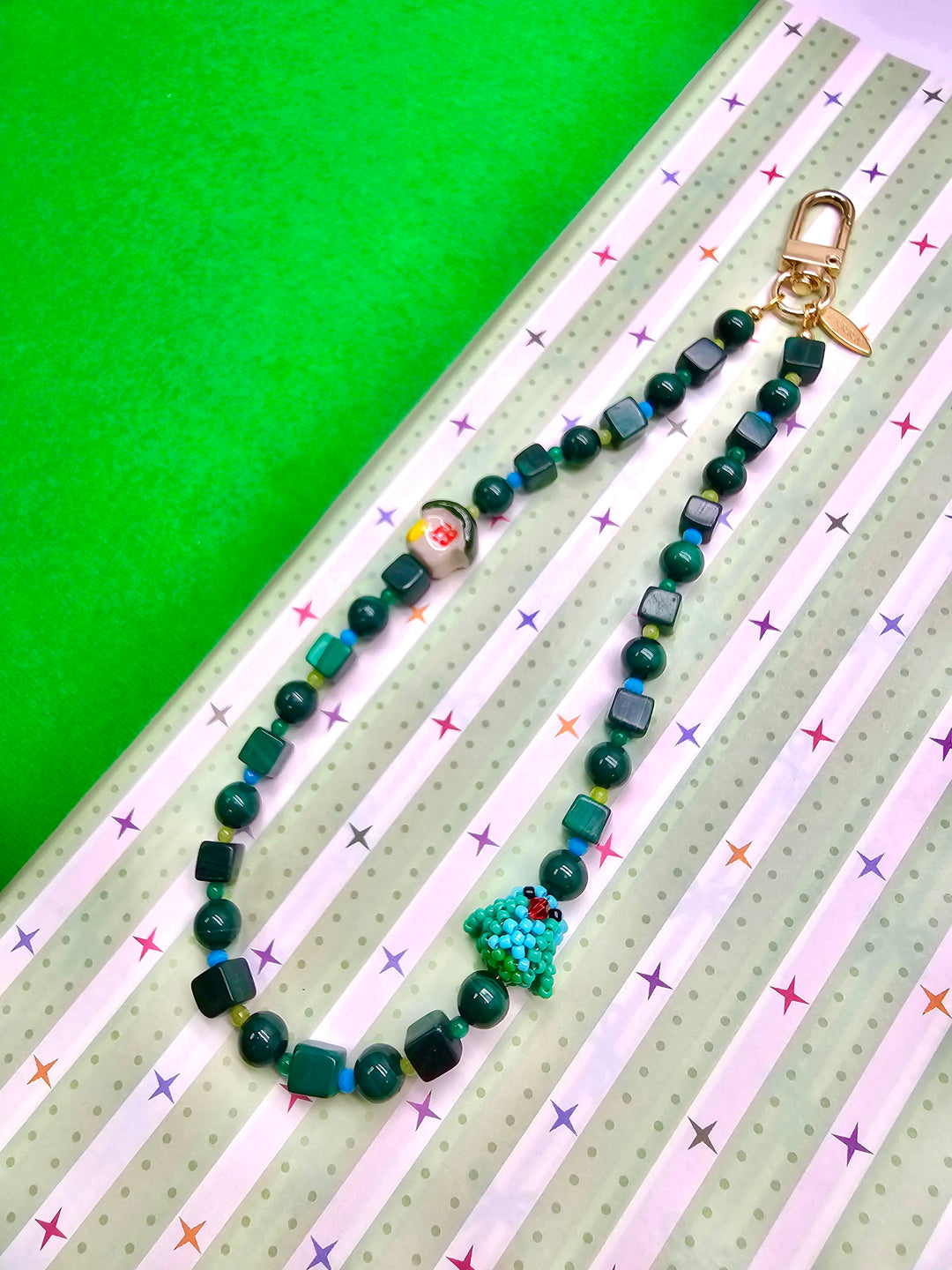 Bird & Ceramic House Natural Malachite Phone Strap PC131