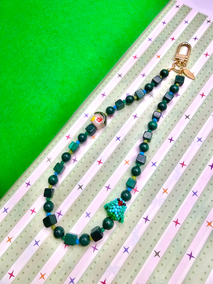 Bird & Ceramic House Natural Malachite Phone Strap PC131