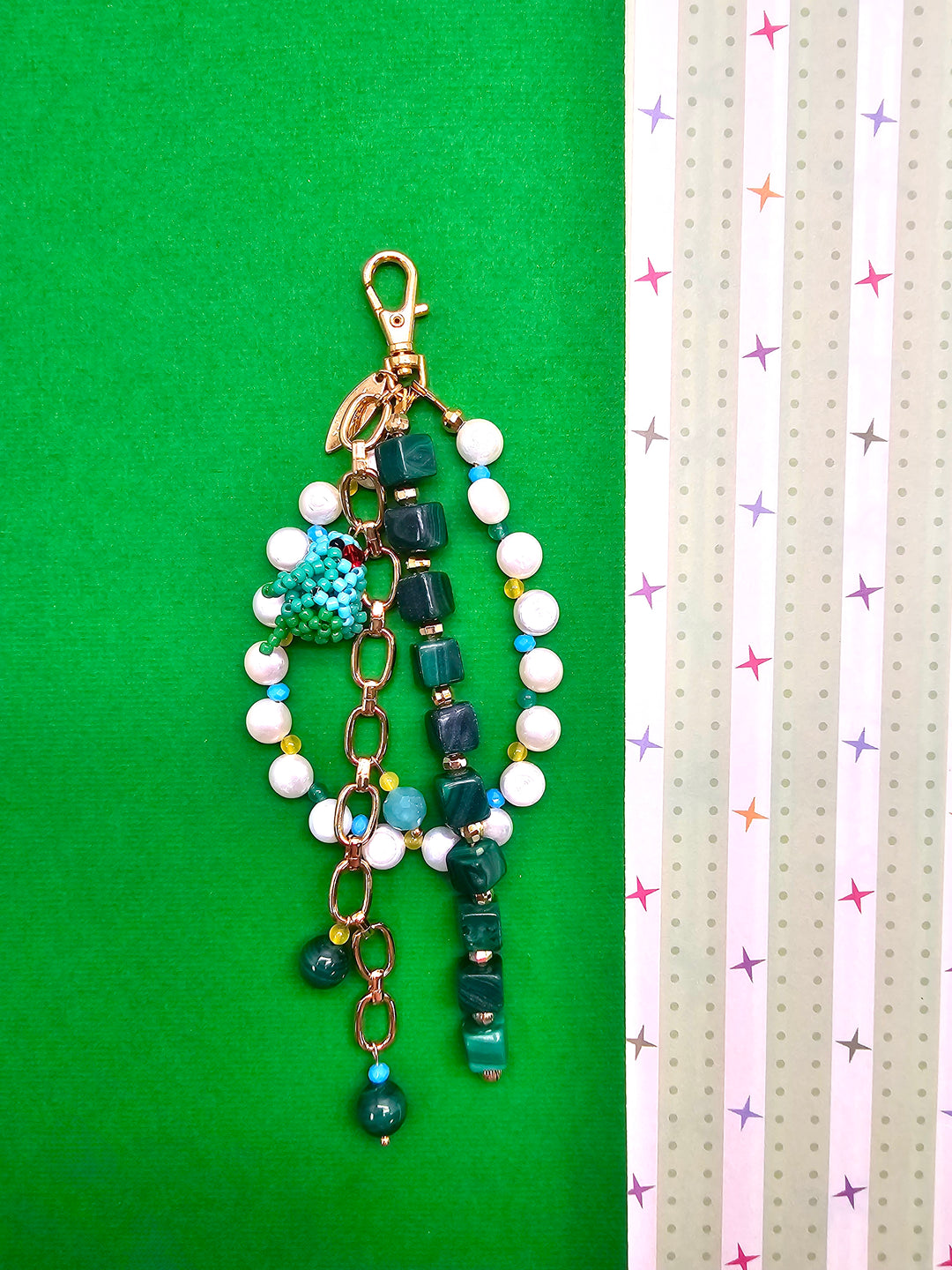 Green Malachite Freshwater Pearl Bird Charm Phone Strap & Bag Charm PC100