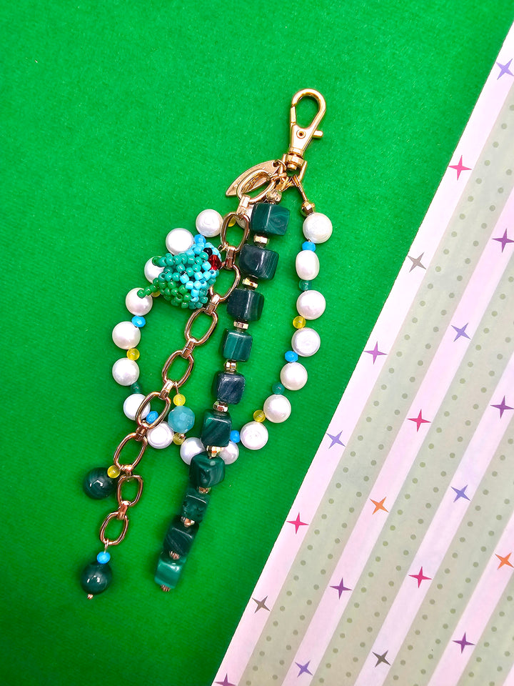 Green Malachite Freshwater Pearl Bird Charm Phone Strap & Bag Charm PC100