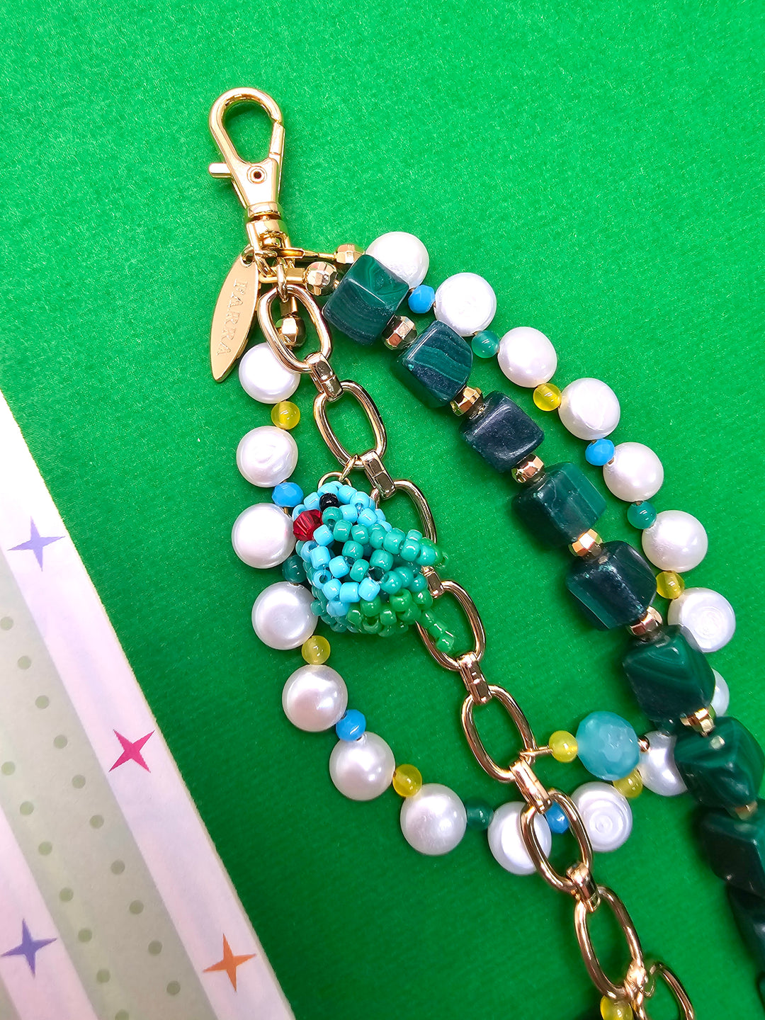 Green Malachite Freshwater Pearl Bird Charm Phone Strap & Bag Charm PC100
