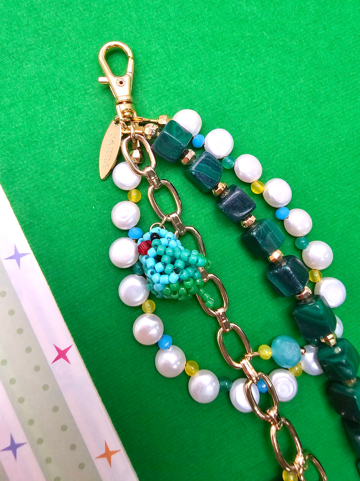 Green Malachite Freshwater Pearl Bird Charm Phone Strap & Bag Charm PC100