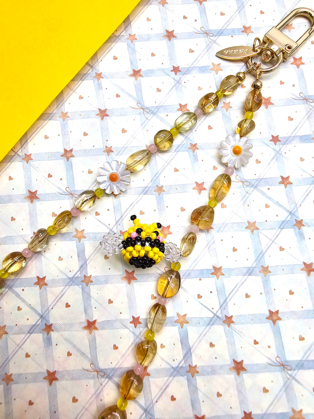 Handcrafted Bee & Shell Flower Natural Citrine Phone Strap PC127