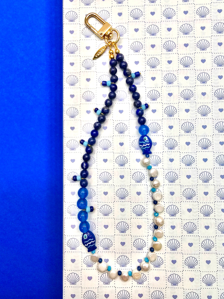 Ocean Story Lapis Lazuli Freshwater Pearl With Fish Phone Strap PC138