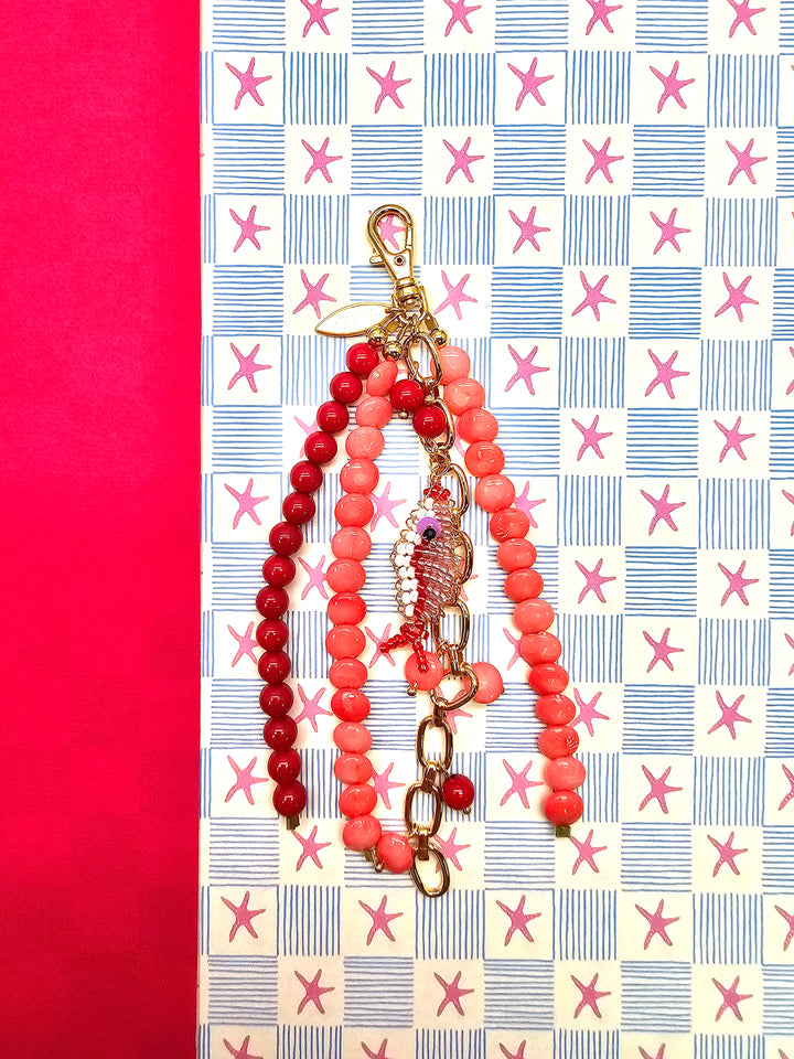 Fish Charm Pink & Red Bamboo Coral Phone Strap / Bag Charm PC102