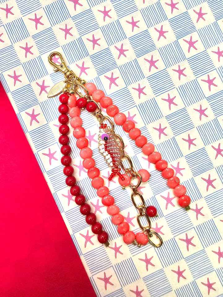Fish Charm Pink & Red Bamboo Coral Phone Strap / Bag Charm PC102