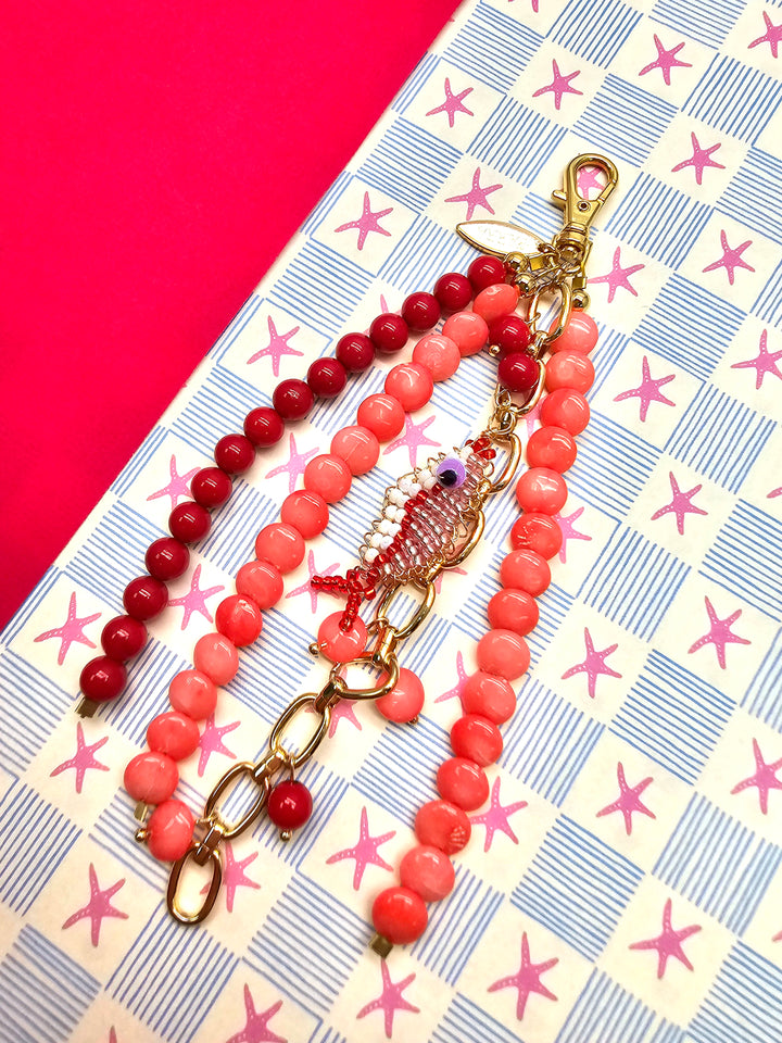 Fish Charm Pink & Red Bamboo Coral Phone Strap / Bag Charm PC102