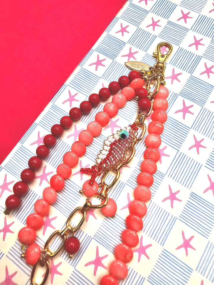 Fish Charm Pink & Red Bamboo Coral Phone Strap / Bag Charm PC102