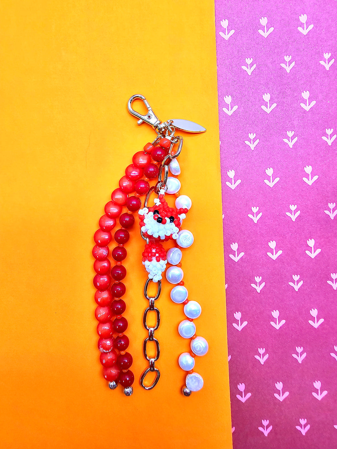 Fox Charm Bamboo Coral And Pearls Tassel Phone Strap / Bag Charm PC112