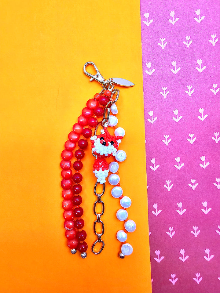 Fox Charm Bamboo Coral And Pearls Tassel Phone Strap / Bag Charm PC112