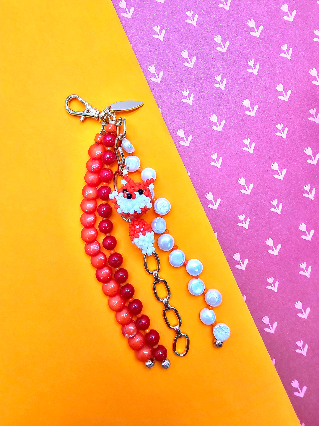 Fox Charm Bamboo Coral And Pearls Tassel Phone Strap / Bag Charm PC112