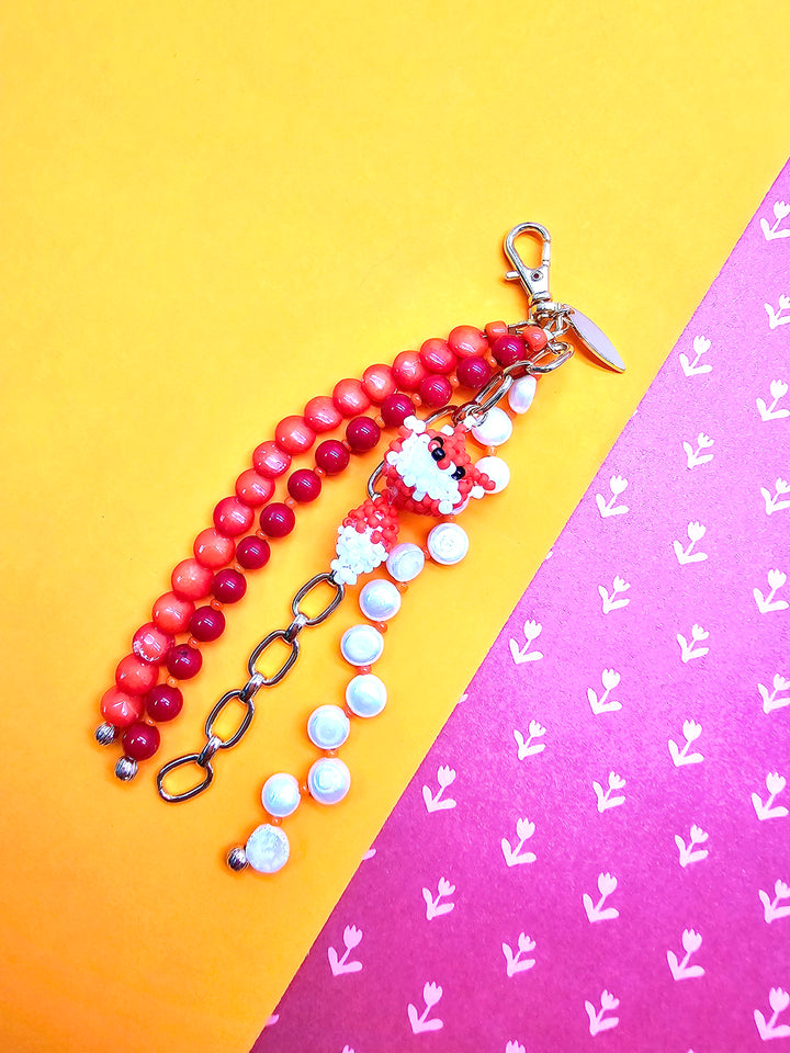 Fox Charm Bamboo Coral And Pearls Tassel Phone Strap / Bag Charm PC112