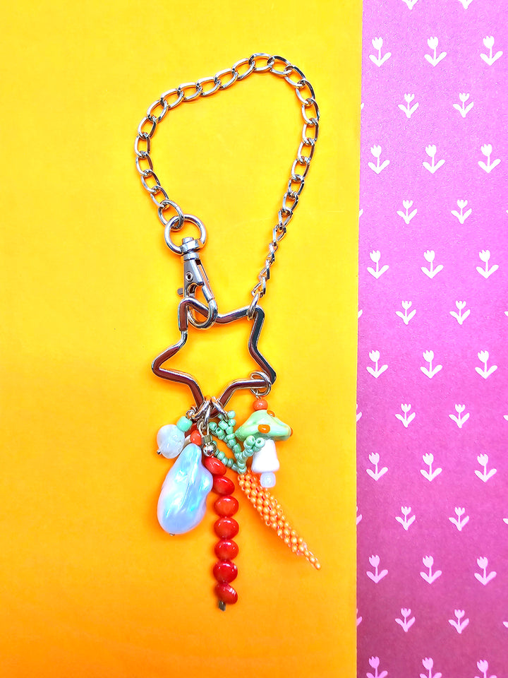Baroque Pearl Bamboo Coral And Handcrafted Carrot Bag Charm PC145