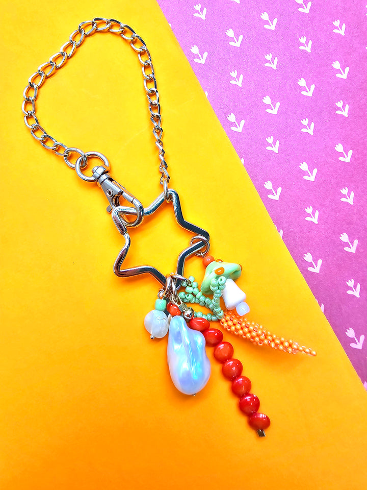 Baroque Pearl Bamboo Coral And Handcrafted Carrot Bag Charm PC145