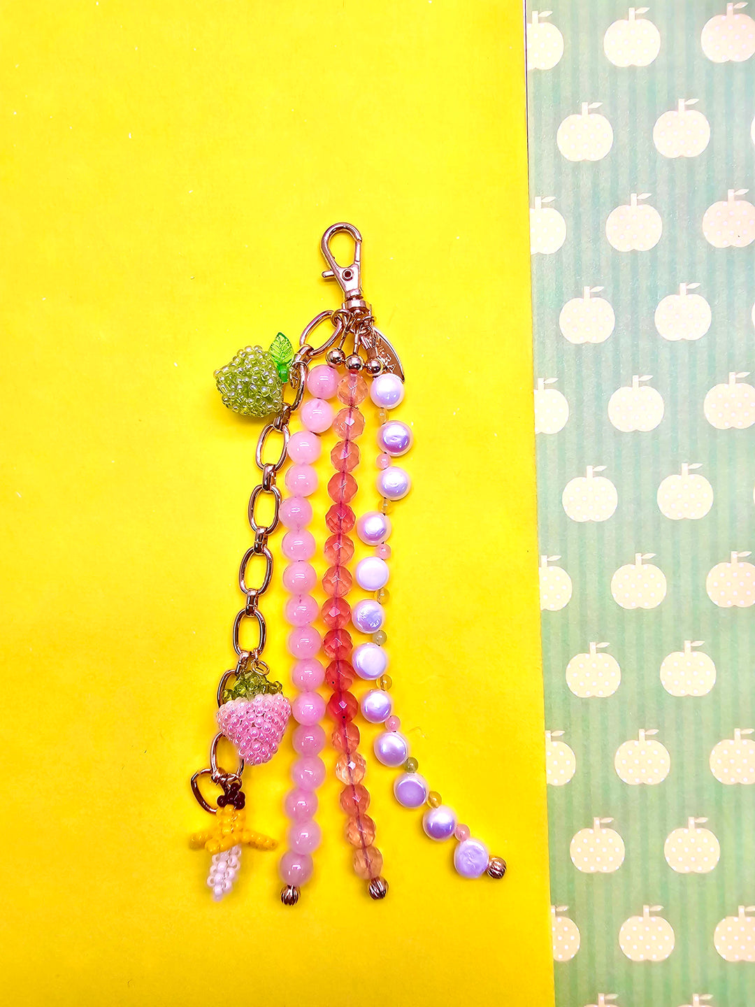 Fruit Charm Pink Gemstone And Pearl Phone Strap / Bag Charm PC103