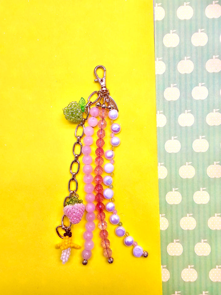 Fruit Charm Pink Gemstone And Pearl Phone Strap / Bag Charm PC103