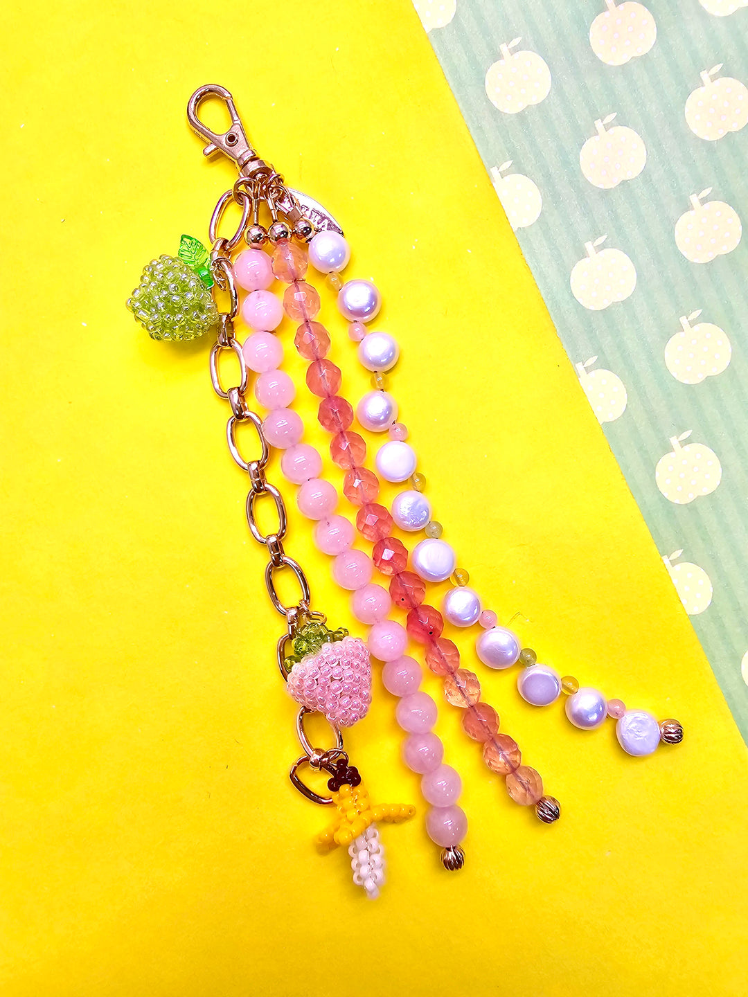Fruit Charm Pink Gemstone And Pearl Phone Strap / Bag Charm PC103
