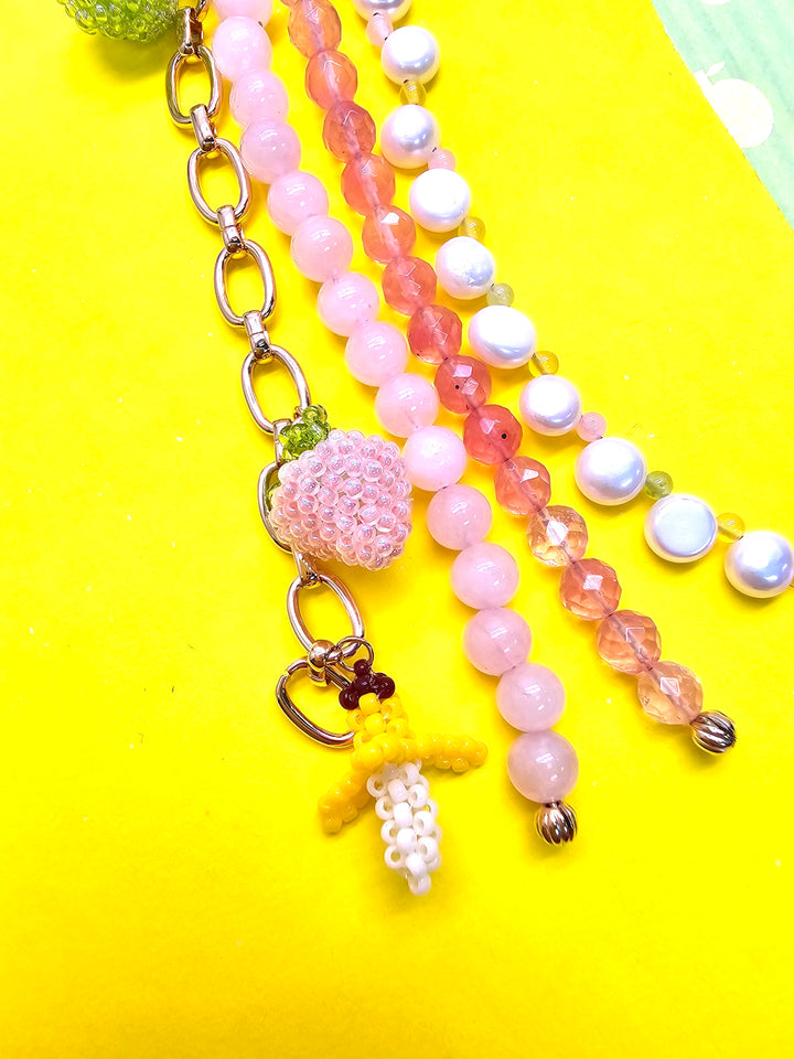 Fruit Charm Pink Gemstone And Pearl Phone Strap / Bag Charm PC103