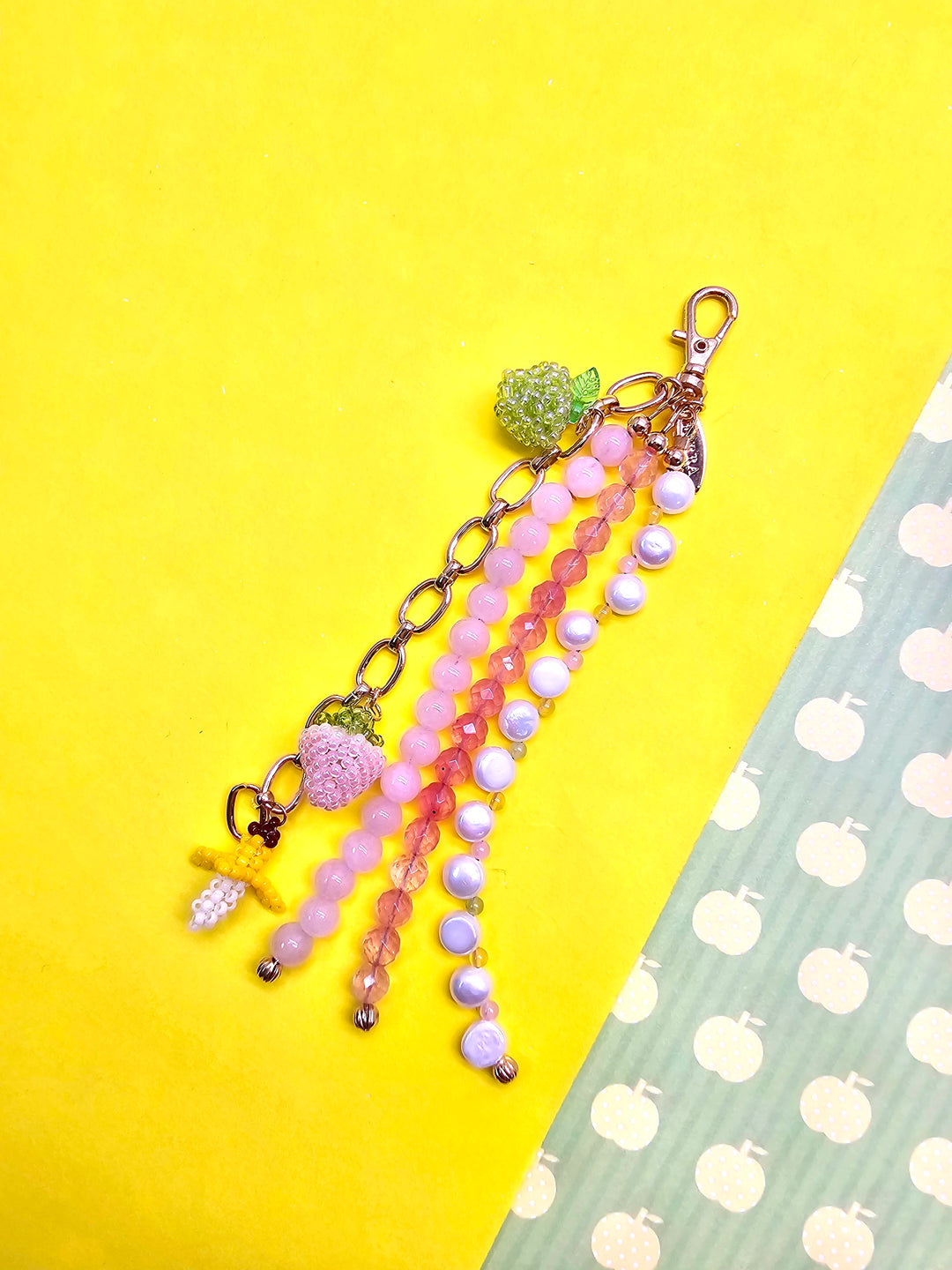 Fruit Charm Pink Gemstone And Pearl Phone Strap / Bag Charm PC103