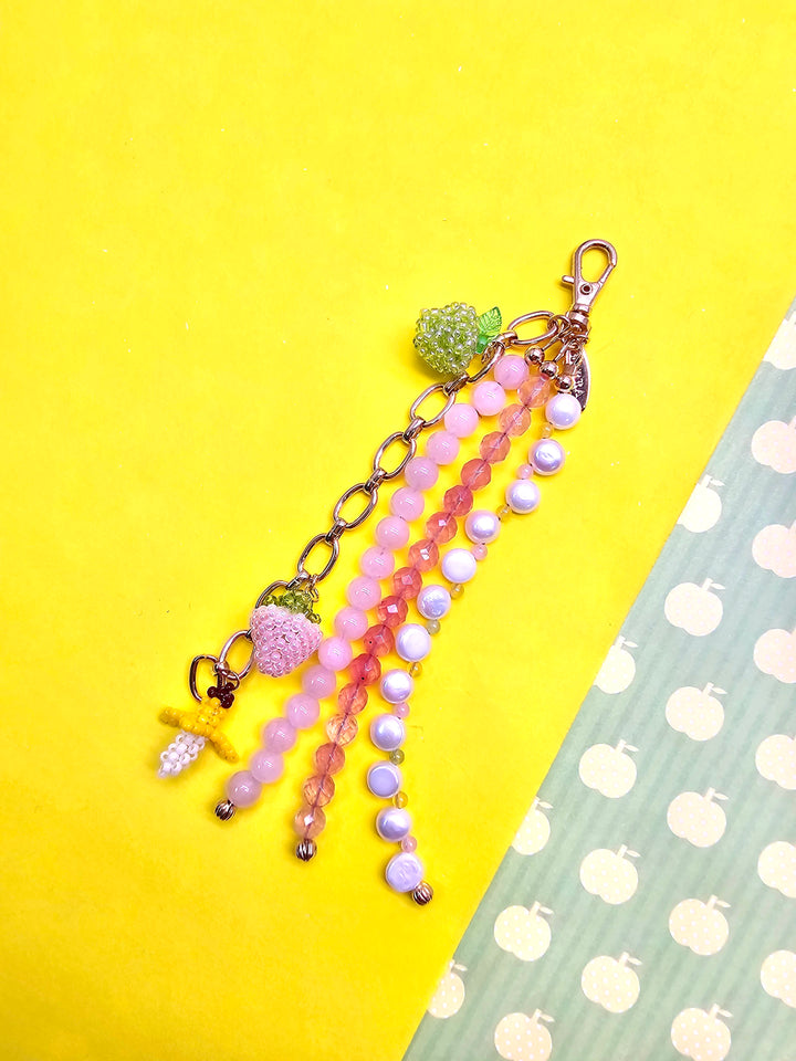 Fruit Charm Pink Gemstone And Pearl Phone Strap / Bag Charm PC103