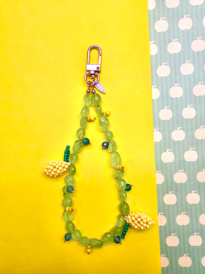 Handcrafted Lemon Charm With Natural Prehnite Phone Strap / Bag Charm PC129