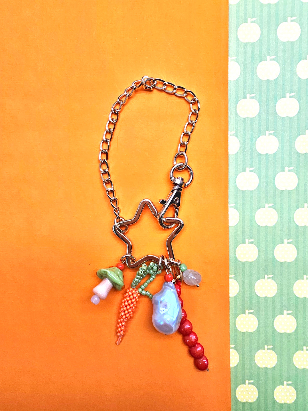 Baroque Pearl Bamboo Coral And Handcrafted Carrot Bag Charm PC145