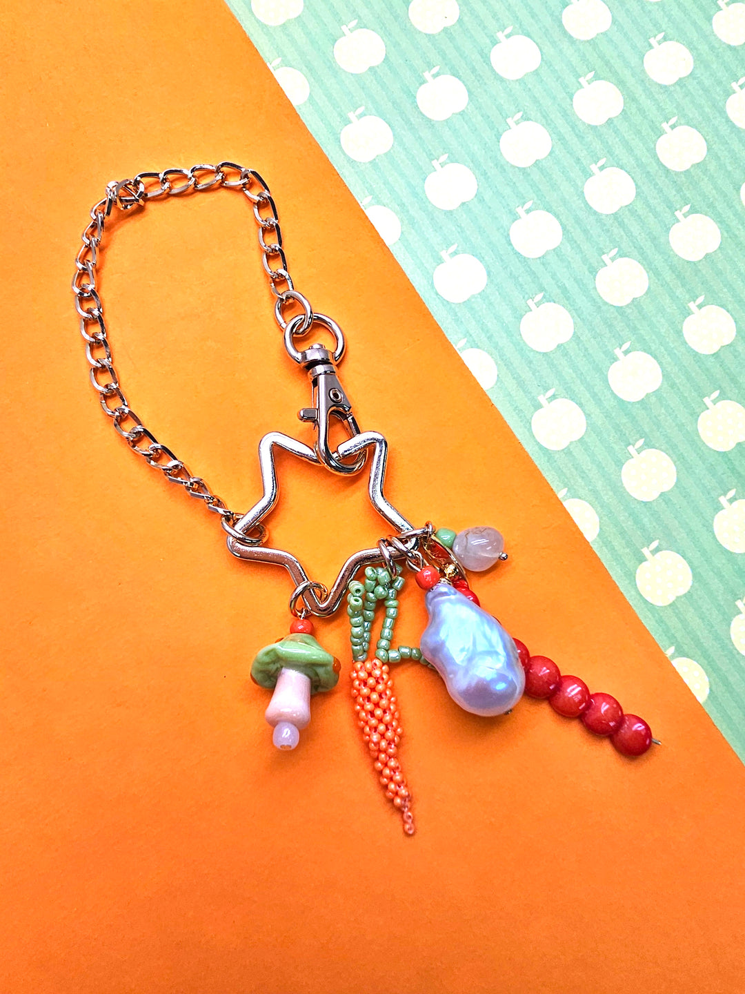Baroque Pearl Bamboo Coral And Handcrafted Carrot Bag Charm PC145