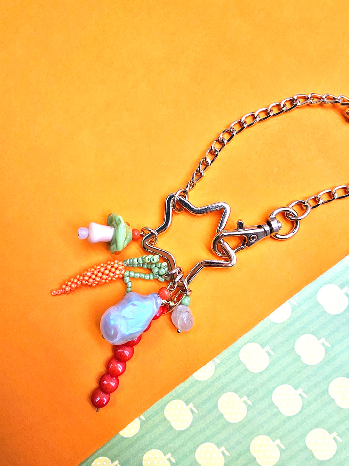 Baroque Pearl Bamboo Coral And Handcrafted Carrot Bag Charm PC145