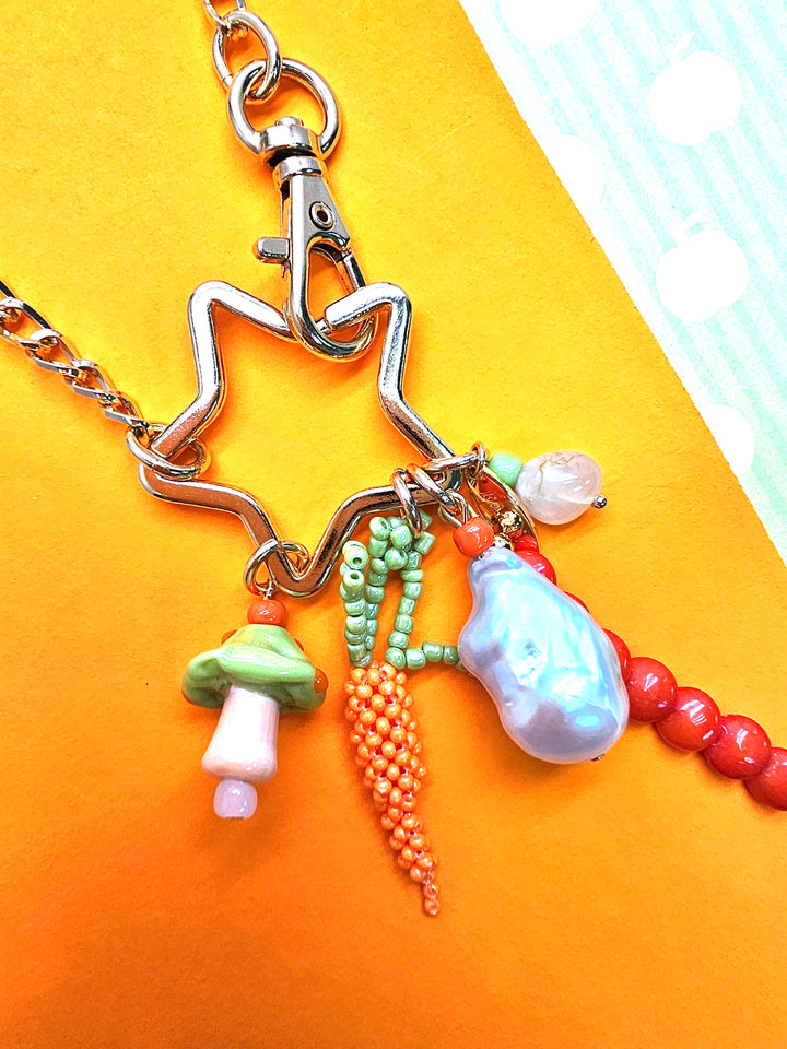 Baroque Pearl Bamboo Coral And Handcrafted Carrot Bag Charm PC145