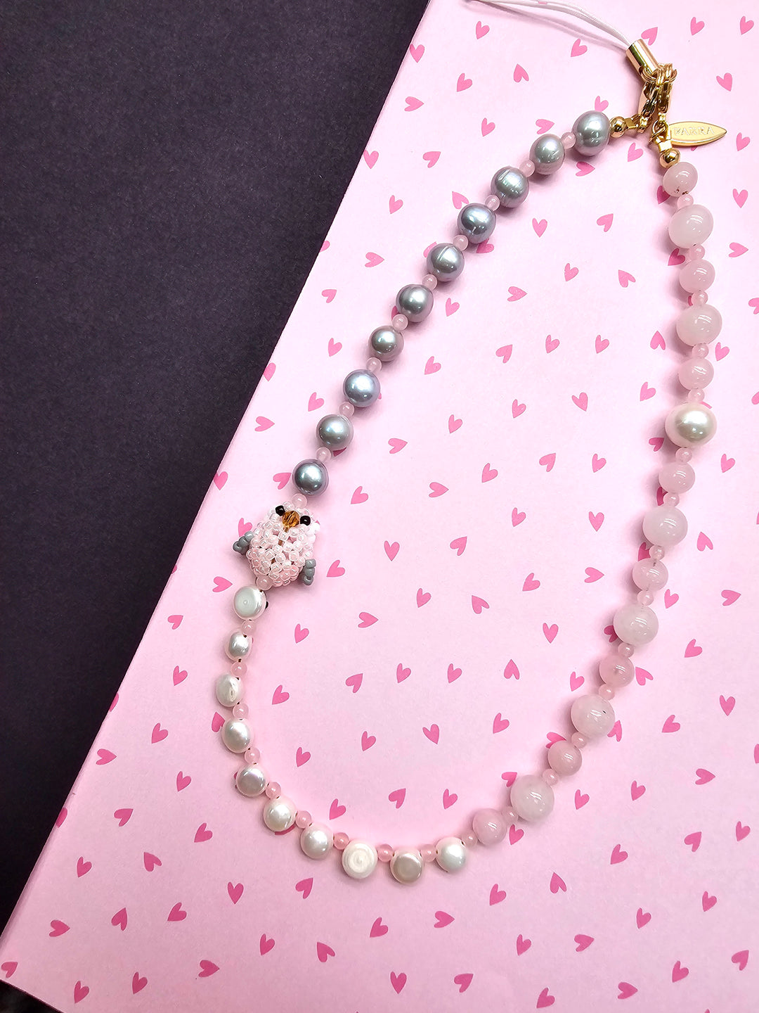 Handcrafted Bird Freshwater Pearl & Rose Quartz Phone Strap PC134