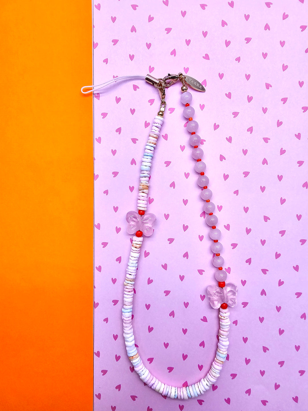 Butterfly Rose Quartz And Colorful Shell Phone Strap PC132