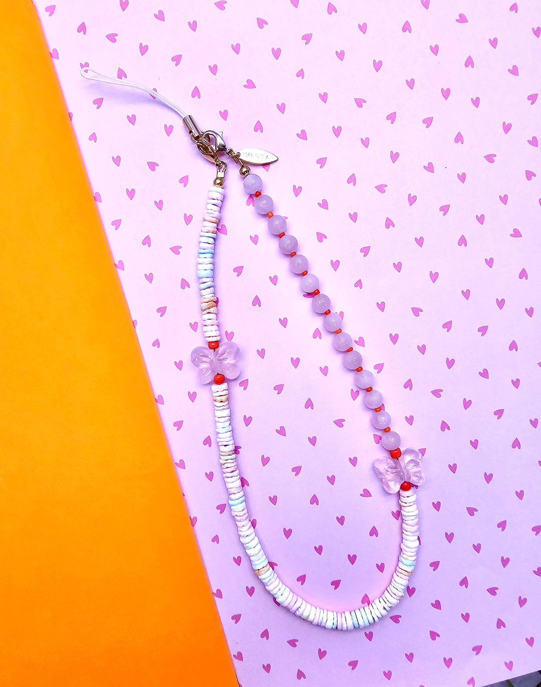 Butterfly Rose Quartz And Colorful Shell Phone Strap PC132