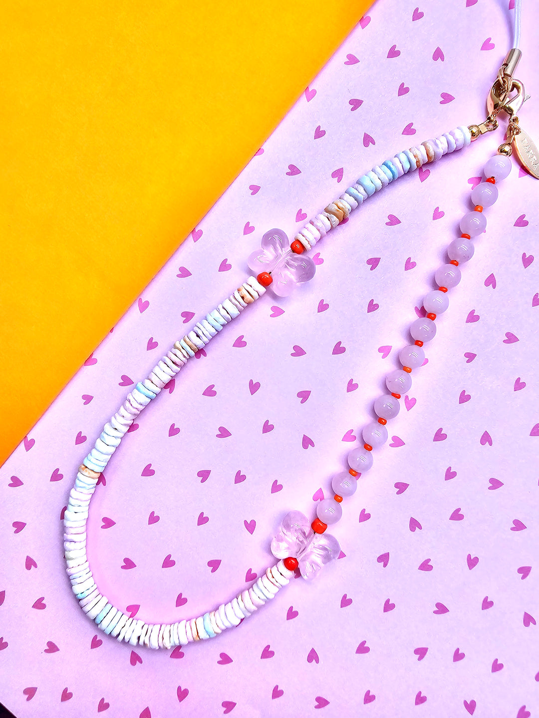 Butterfly Rose Quartz And Colorful Shell Phone Strap PC132