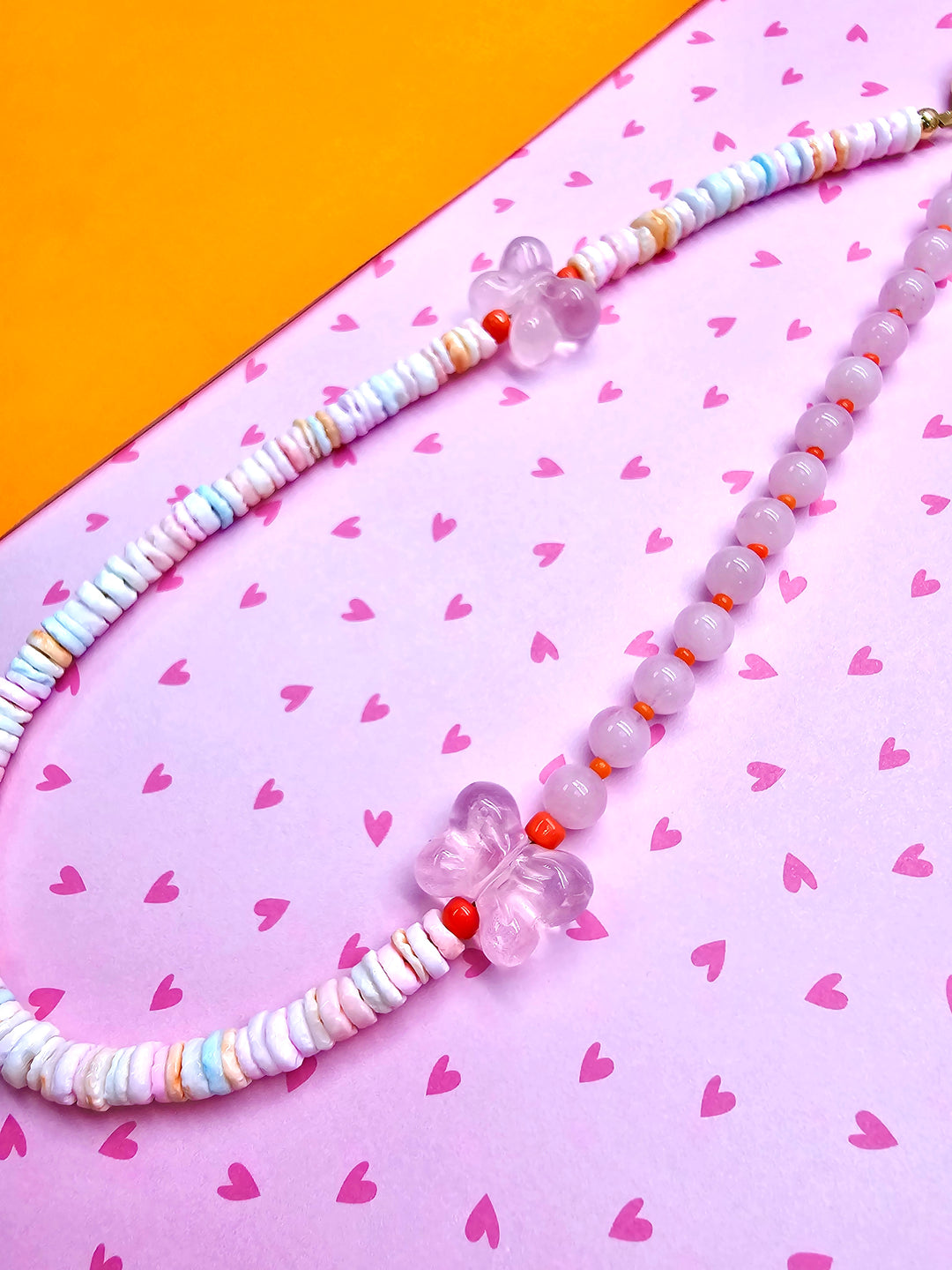 Butterfly Rose Quartz And Colorful Shell Phone Strap PC132