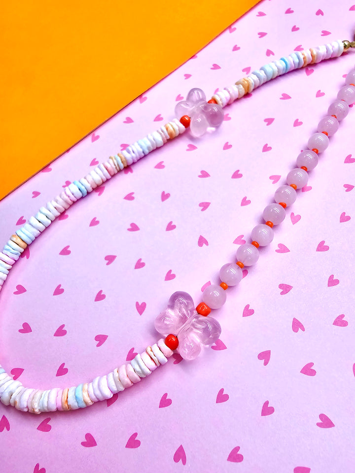 Butterfly Rose Quartz And Colorful Shell Phone Strap PC132