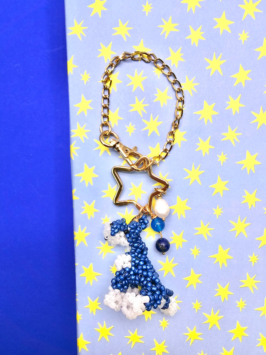 Handcrafted Dog Charm, Blue Lapis & Blue Agate Tassel Bag Charm PC146